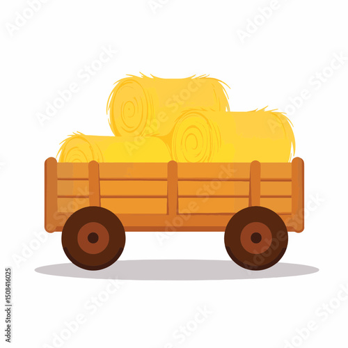 Classic hay wagon with straw bales on white background, simplicity concept