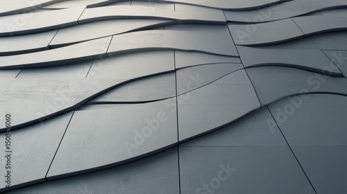 Abstract Architectural Wave Pattern Modern Building Exterior Design Grey Panels