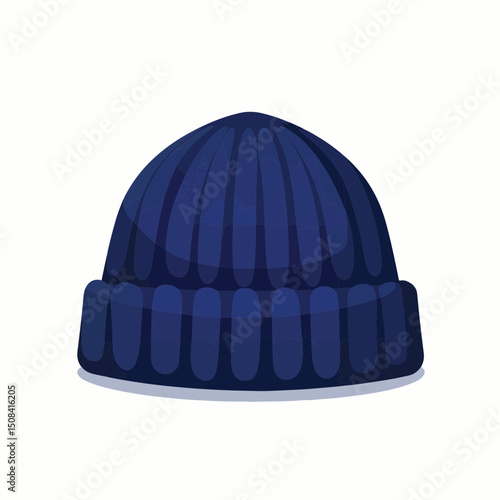 Cozy navy blue wool hat on white background, warmth and comfort