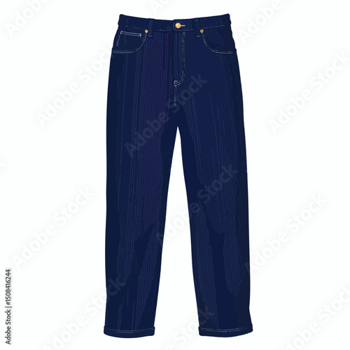 Stylish navy blue corduroy pants on white background, fashion illustration