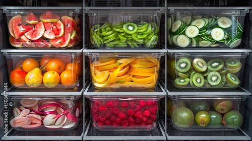Wallpaper Mural Boxes with pre-packaged fruit salads in a commercial fridge  HD 8k wallpaper photographic image Torontodigital.ca
