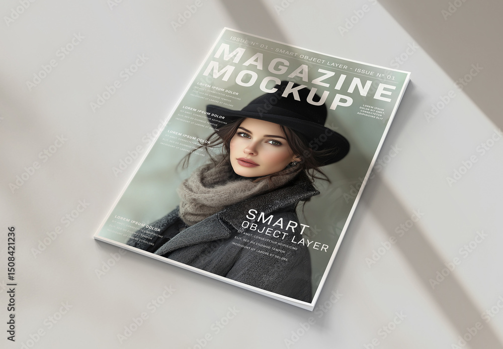 Magazine Cover With Editable Soft Shadows Mockup Stock Template | Adobe ...