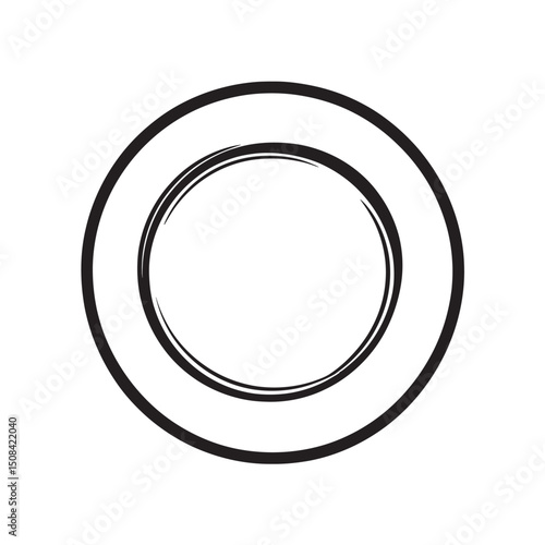 Thick outlined black and white minimalistic circles create a stylish, modern circular frame with transparent background