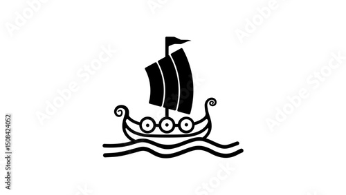 viking ship symbol ,black isolated silhouette