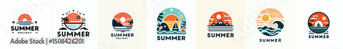 Wallpaper Mural Summer logo with beach background, vector illustration Torontodigital.ca