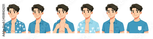 Young man wearing summer clothes, vector set