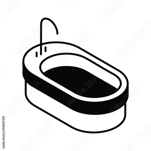 A modern isometric icon showcasing a sleek bathtub