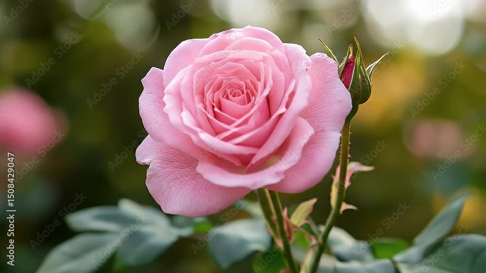 Delicate Light Pink Rose with Water Droplets and Soft Bokeh Background in a Nature Garden Setting on a Sunny Day Delicate Light Pink Rose with Water Droplets and Soft Bokeh Background in a Nature Garden Setting on a Sunny Day