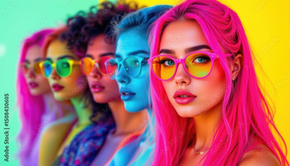 create a vibrant and eye catching collage featuring young people in neon colors, set against a bright, high noon backdrop create a vibrant and eye catching collage featuring young people in neon colors, set against a bright, high noon backdrop