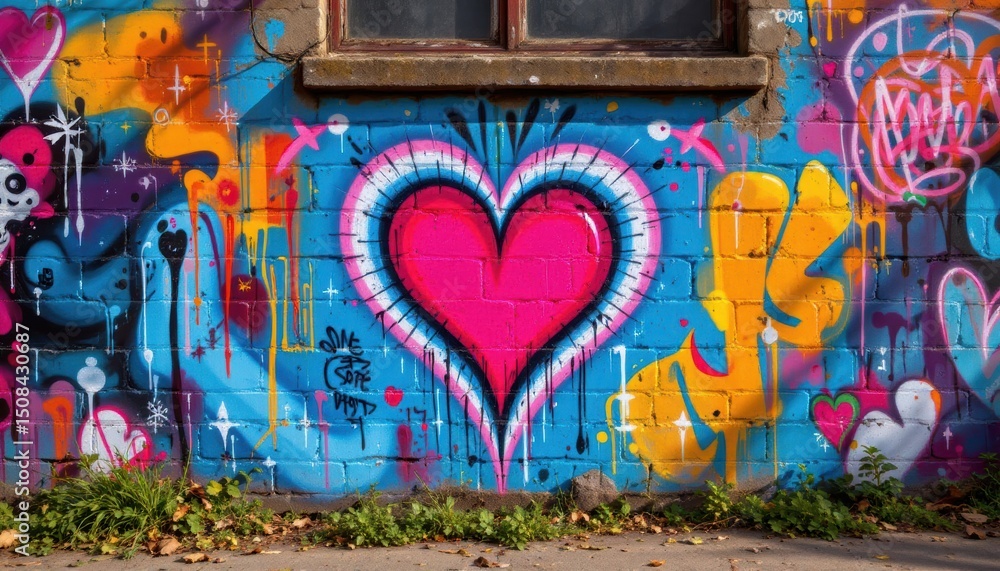 Obraz premium create a colorful and vibrant graffiti illustration featuring a heart symbol on a wall as a love representation
