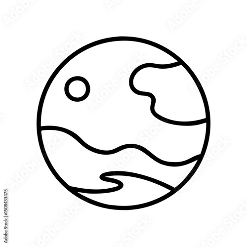 Pluto icon in minimalist style with black outline on transparent background  