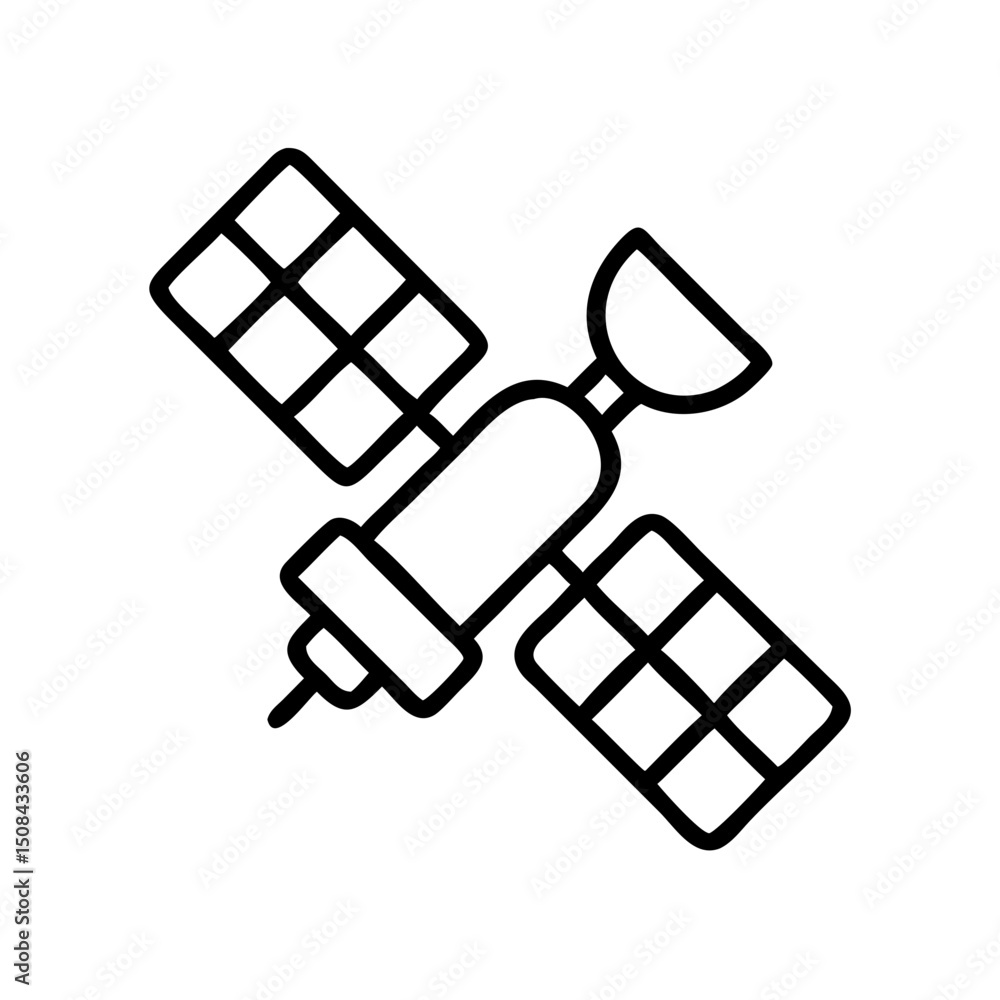 space station icon in minimalistic style, black outline, transparent background space station icon in minimalistic style, black outline, transparent background
