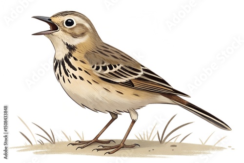 Brown sparrow isolated on a white background, a small wild bird with cute feathers and a tiny beak