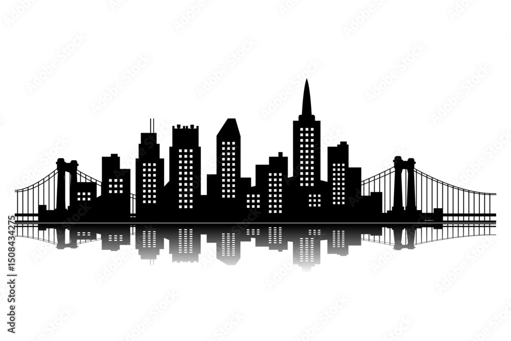 Naklejka premium vector architecture design flat city panorama black city with bridge