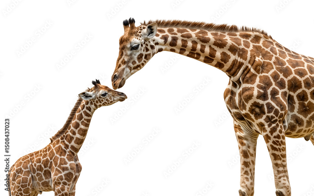 Obraz premium A giraffe mother together with its baby