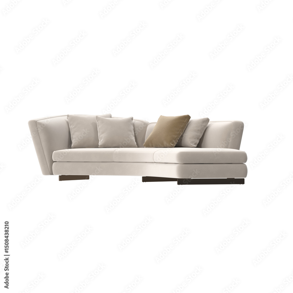 Obraz premium modern ivory curved sectional daybed with pillows angled view isolated.