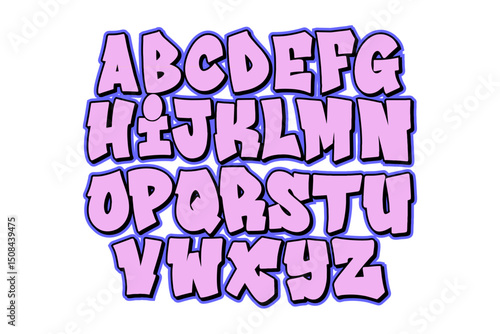 Purple graffiti font with straight letters A–Z in bold vector format with transparent background. Urban, editable vector lettering ideal for street art, hip hop, posters, apparel.
