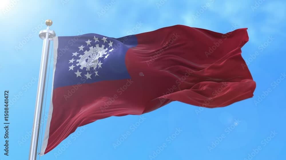 Myanmar Burma Realistic Waving Flag Animation Loop