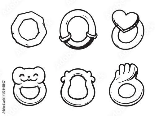 Teething toys vector line art illustration