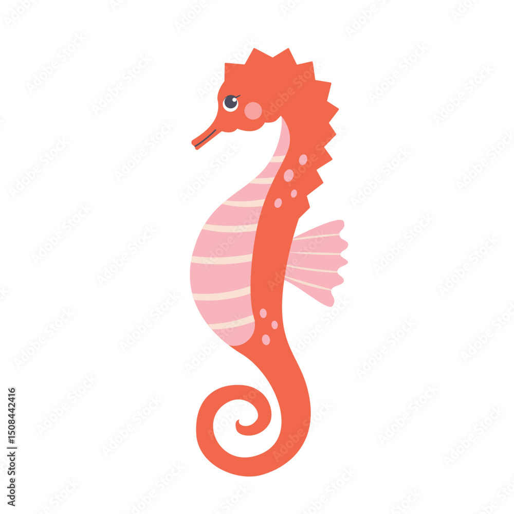 Fototapeta premium Vector cartoon seahorse on isolated white background.