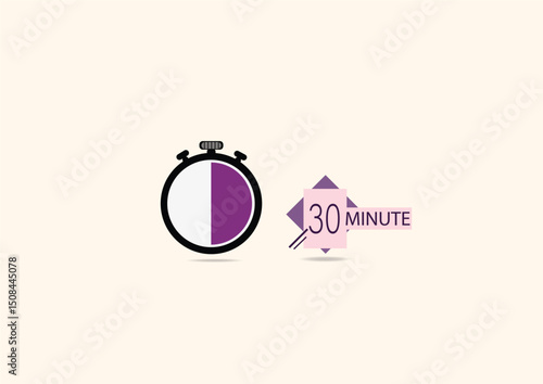 30 minutes on stopwatch . Countdown sign.Clock face timer