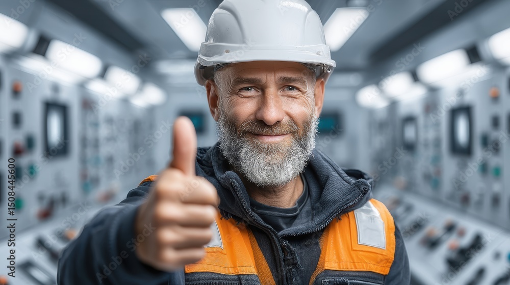 Confident industrial worker showcases skill in modern facility Confident industrial worker showcases skill in modern facility