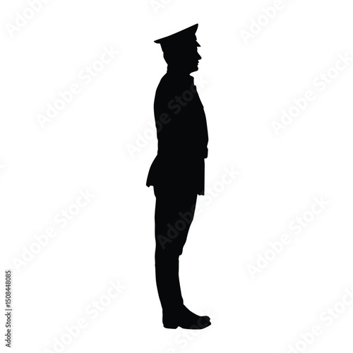 Silhouette of a Standing Officer in Uniform