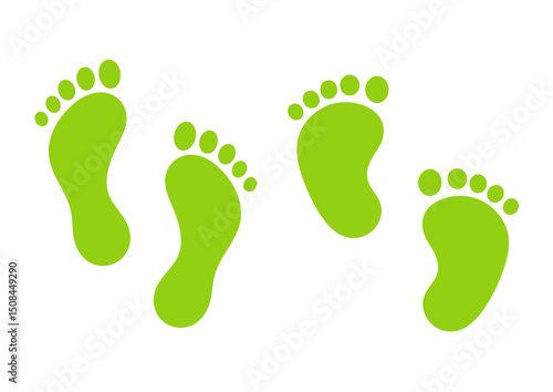 Green footprints symbolize progress and eco-friendly steps. Vector illustration