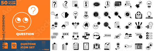 Question Duotone Editable Icons set. Vector illustration in modern thin duotone style of question icons: customer satisfied, assistance, experience, etc