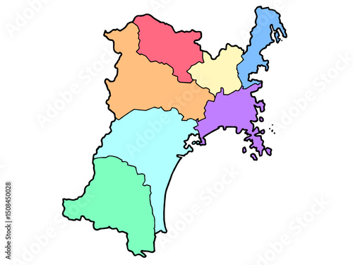 少しゆるい宮城県地図 地域色分け 東北 東日本
