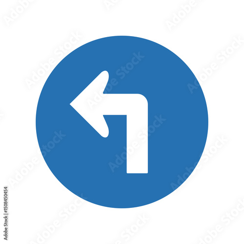 Turn Left Sign – Blue Round Traffic Direction Symbol with Left Arrow Icon