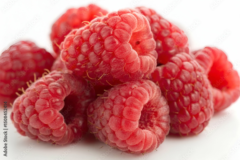 Fresh and Juicy Raspberries Piled Together on a White Background for Culinary and Healthy Food Concepts and Nutrition Themes Fresh and Juicy Raspberries Piled Together on a White Background for Culinary and Healthy Food Concepts and Nutrition Themes