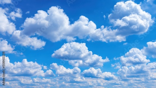 Vast blue sky dotted with puffy white clouds