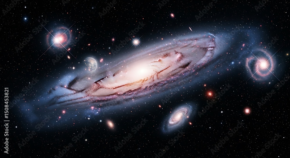 Spiral Galaxy, Planets, and Nebulae in Deep Space Spiral Galaxy, Planets, and Nebulae in Deep Space