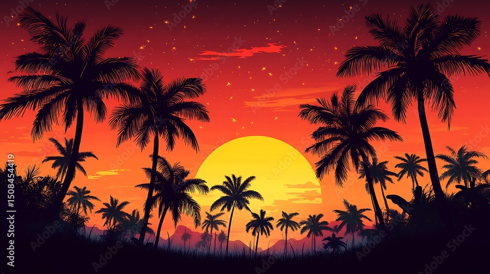 Silhouette of palm trees at sunset. Silhouette of palm trees at sunset.
