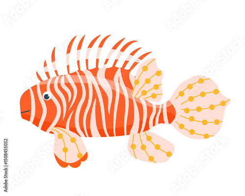 Cartoon exotic bright orange fish. Tropical underwater wildlife, bright fish, different colors, marine life, aquarium patterned animals, Caribbean sea fauna, coral reef, vector isolated illustration