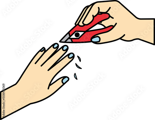 isolate illustration of a hand cutting fingernails