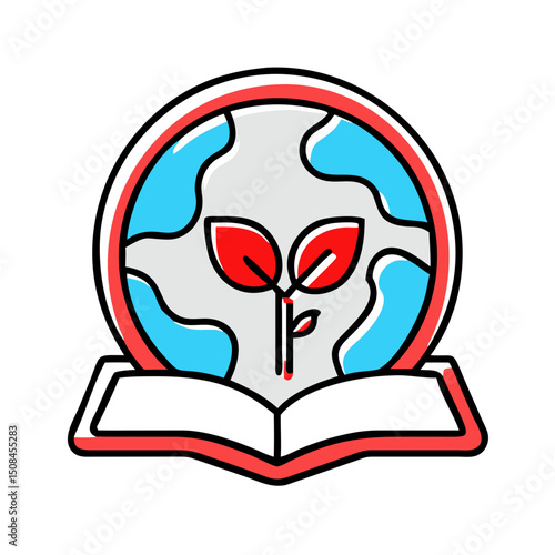 Open book with globe and leaf, symbolizing global education.