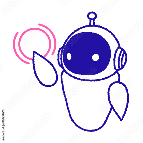 Cute robot touching holographic interface