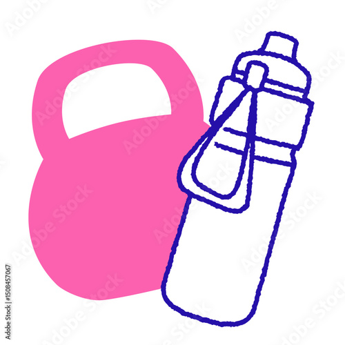 Sport equipment: kettlebell and water bottle