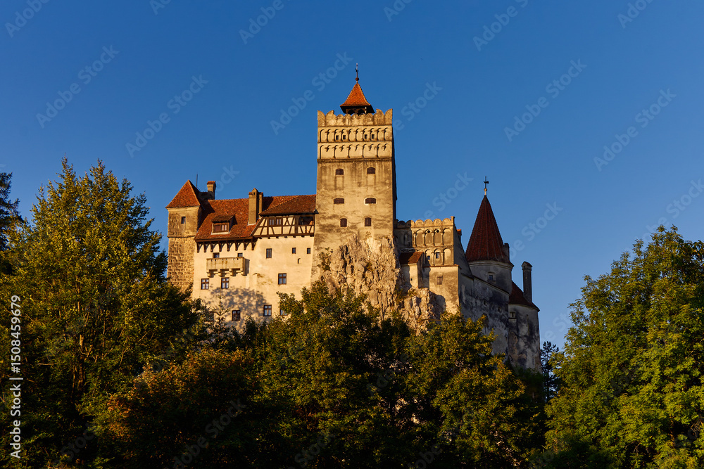 The medieval Bran Castle in Romania, Dracula's Castle, an important tourist attraction in Romania The medieval Bran Castle in Romania, Dracula's Castle, an important tourist attraction in Romania