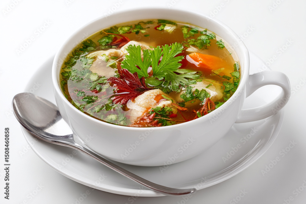 Minimalistic presentation of Asian soup on white background Minimalistic presentation of Asian soup on white background