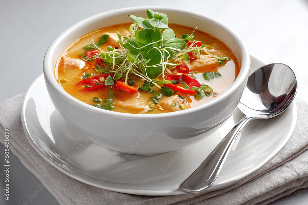 Minimalistic presentation of Asian soup on white background Minimalistic presentation of Asian soup on white background