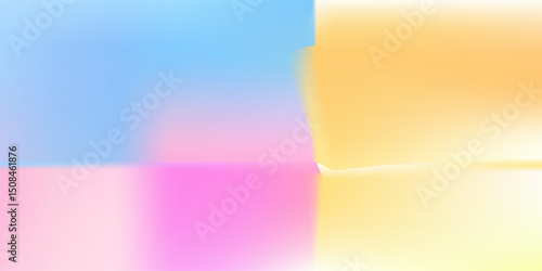Abstract clear blue sky. Pastel rainbow. Light blue, pink and yellow color vector banner. Pastel gradient sky pattern. Blurred light fuzz colorful gradient background. Vector soft horizontal backdrop