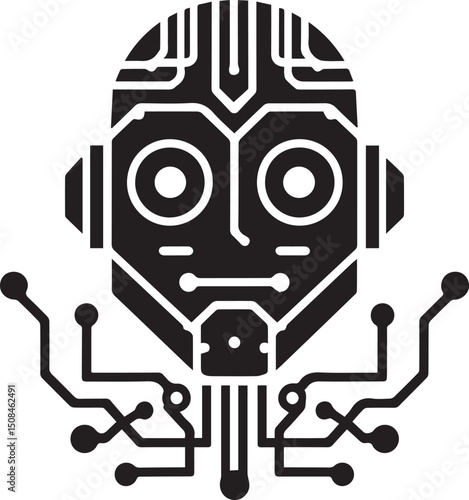 Robot Face with Circuit Lines