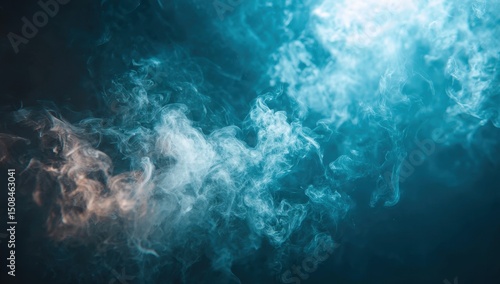 Wallpaper Mural Abstract smoky swirls of teal and white on black Torontodigital.ca