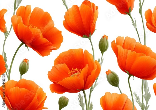 This retro-inspired seamless pattern showcases red poppies, poppy flowers, and dark green foliage on a beige background, making it a great option for fabrics, covers, wallpapers, and gift wraps