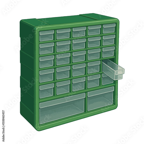 Bolt Organizer Vector – Green Plastic Storage Drawer for Screws & Parts