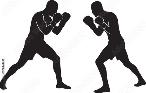 Intense Boxing Match Silhouette Two Boxers Facing Off, Ready to Fight