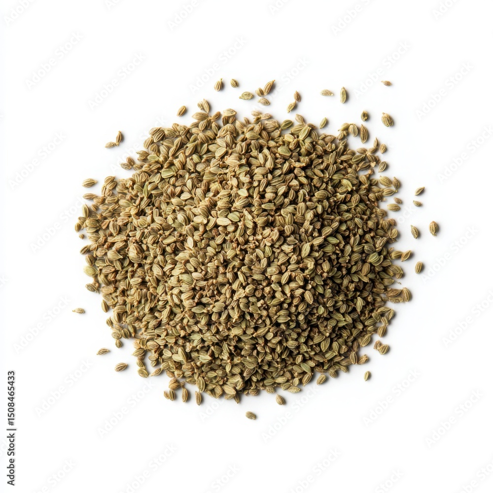 Aromatic ajwain seeds spice heap isolated Aromatic ajwain seeds spice heap isolated